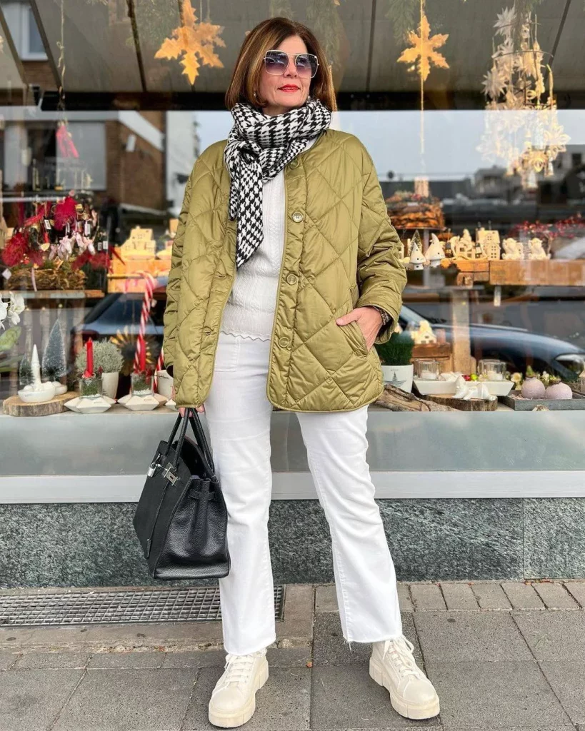 Olive and white clothing combinations