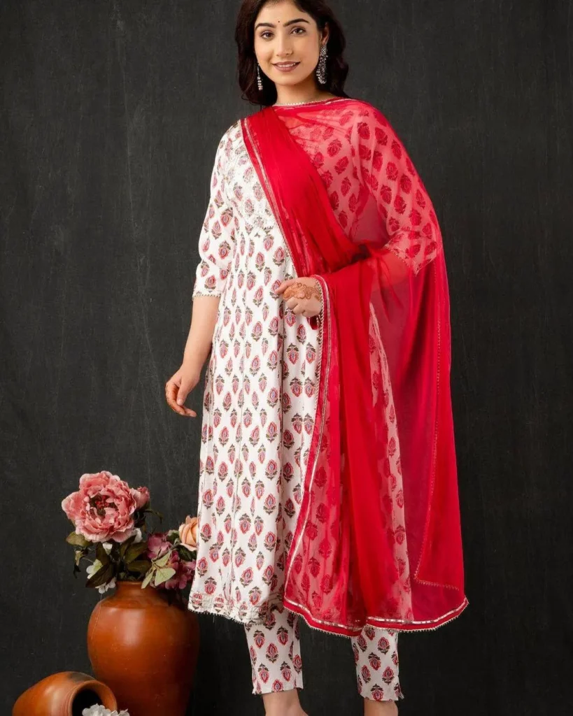 Bandhani print on Suit White And Red Combination Nyra Cut Suit