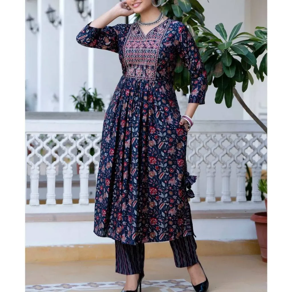 Dark Blue Flared Kurti Pant With Dupatta Set Dark Blue Flared Kurti Pant With Dupatta Set