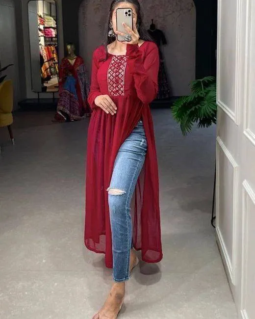Nyra Cut Salwar suits Red Combination Nyra Cut Suit