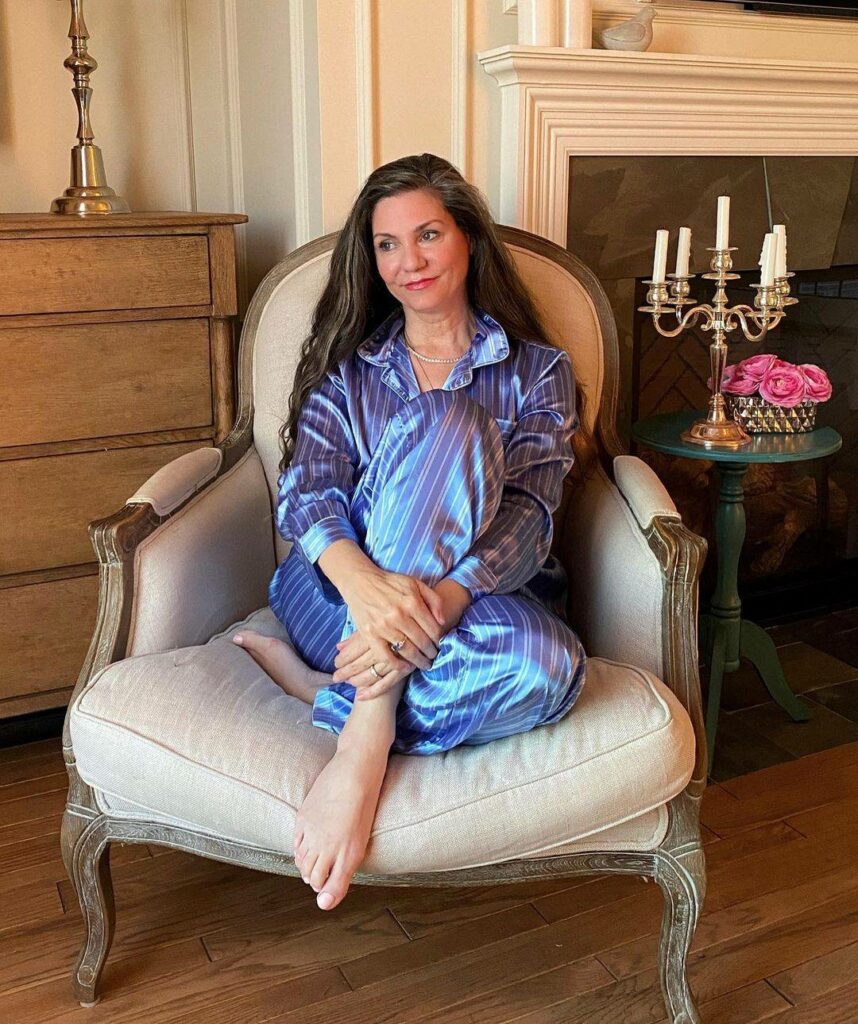 blue striped satin pyjamas