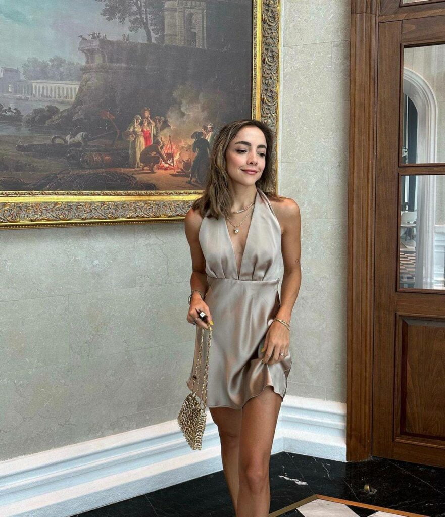 halter neck satin dress
