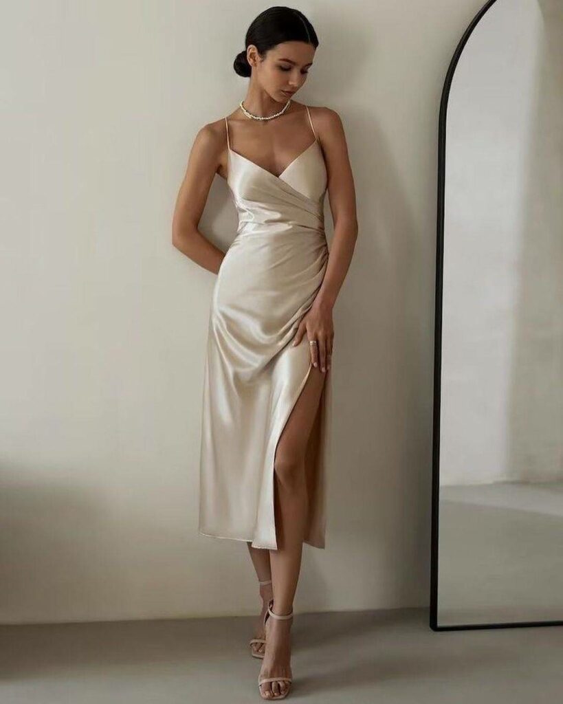thigh slit satin gown