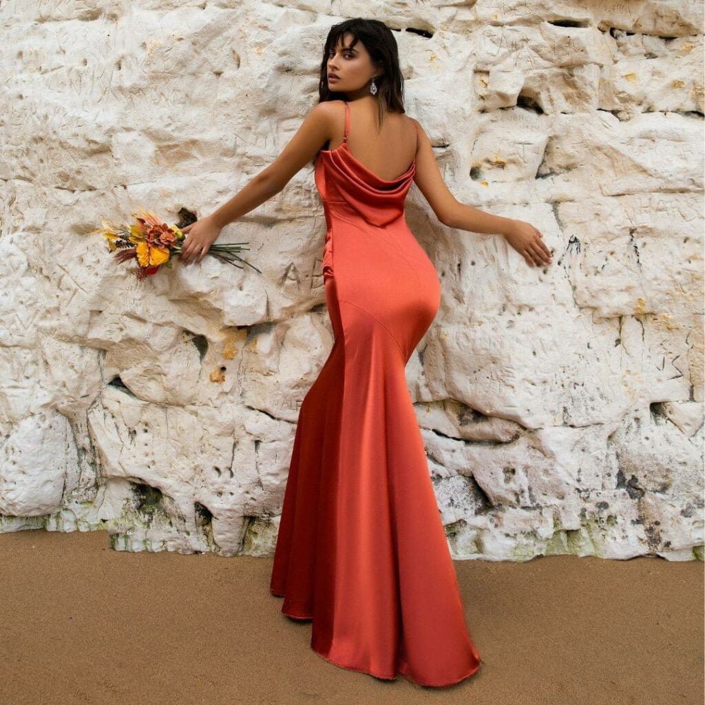 fit & flare wrap-neck satin maxi dress for women
