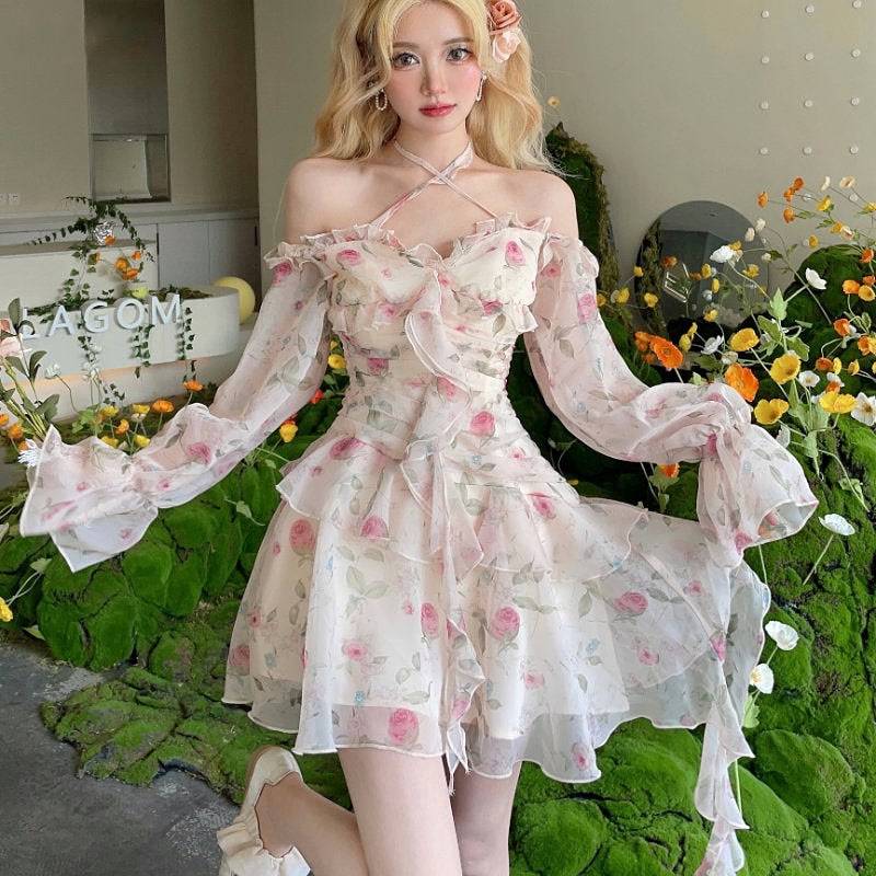 Chiffon ruffle dresses for women