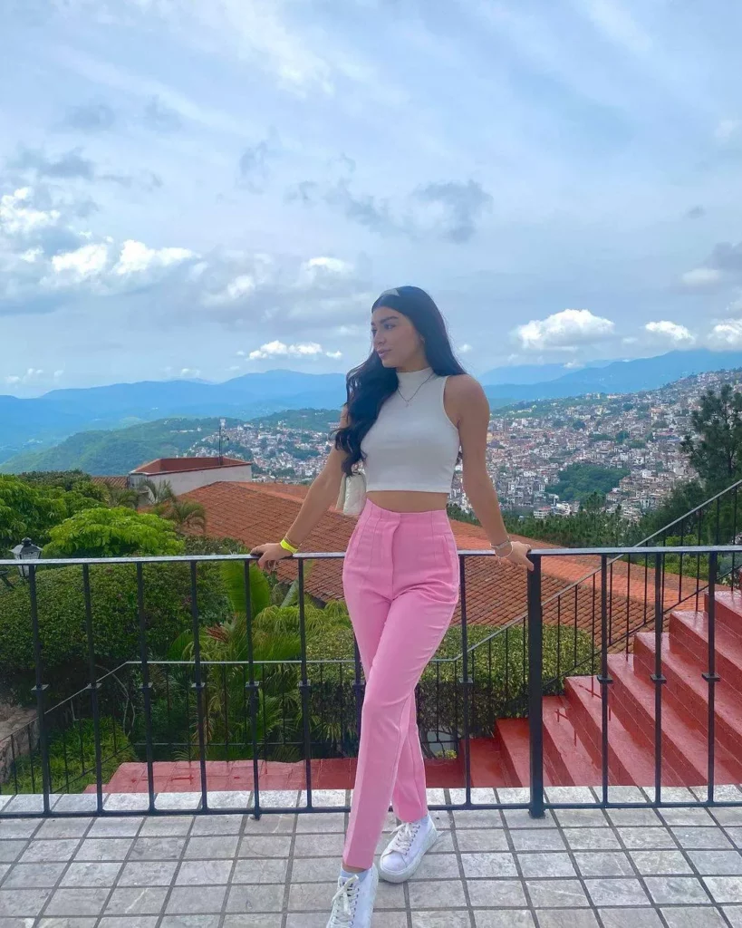 Pink high-waisted pants