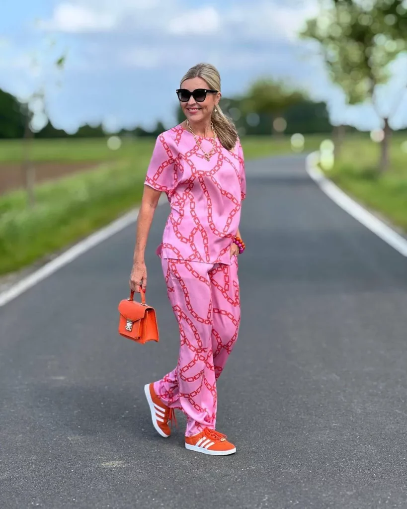 Pink satin trousers