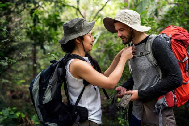 Trekking in a forest