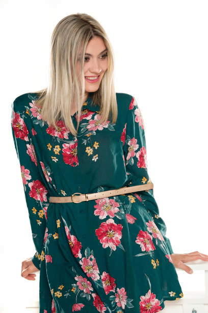 Long Sleeve Green Floral Dress