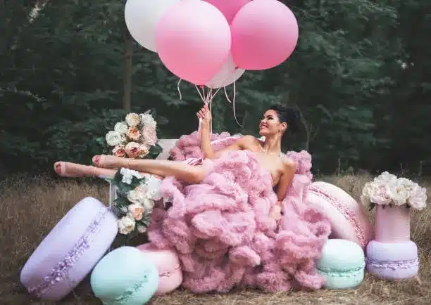 Pink tulle dress with strappy heels