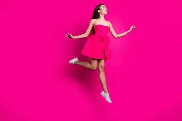Pink strapless dress white sneakers