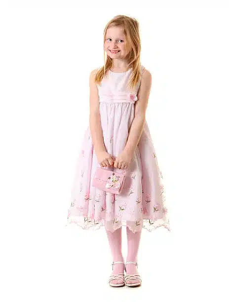 Floral pink jumper dress with light pink strappy sandals